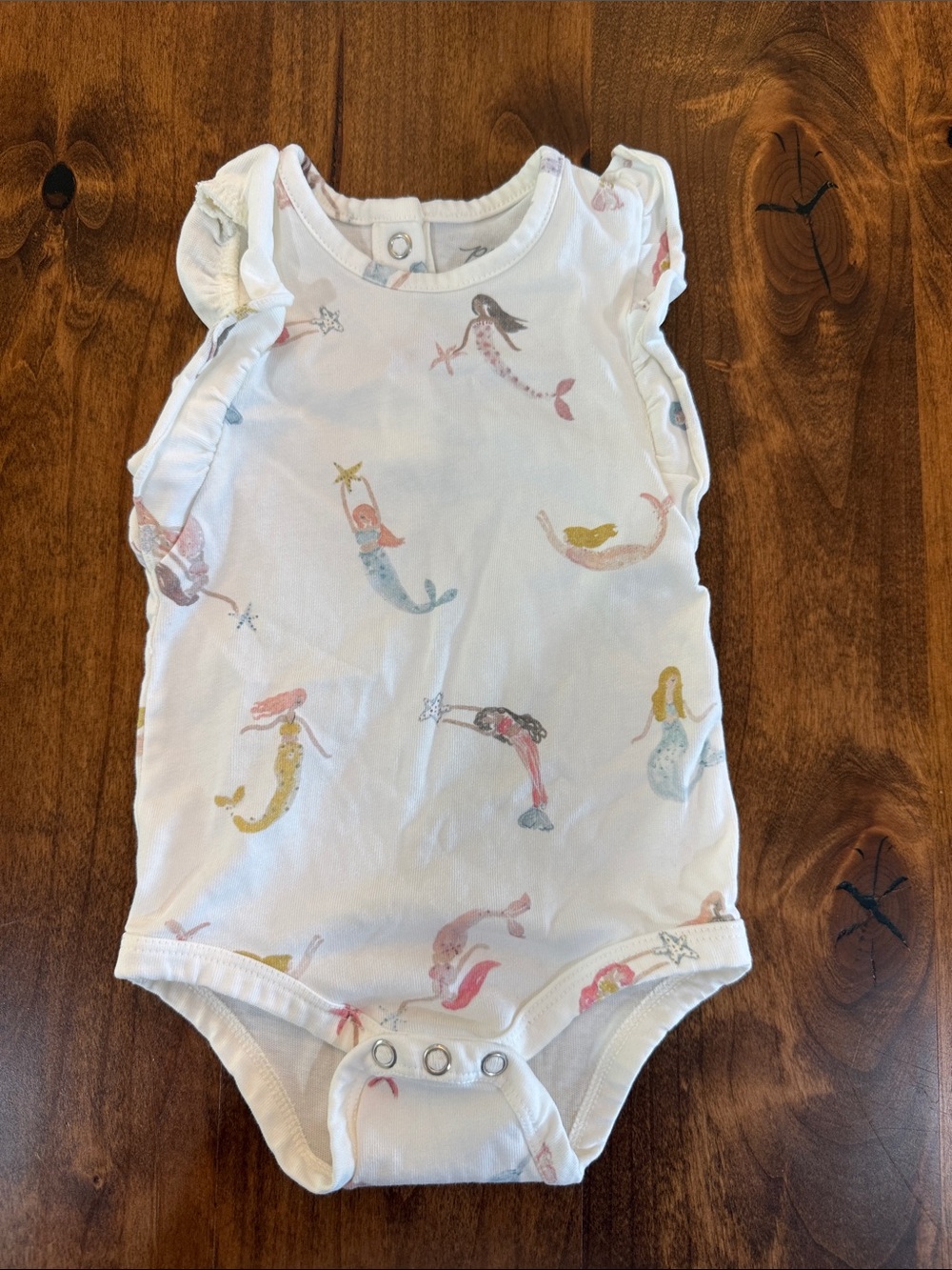 White Mermaid Print Ruffle-Sleeve Bodysuit for Kids